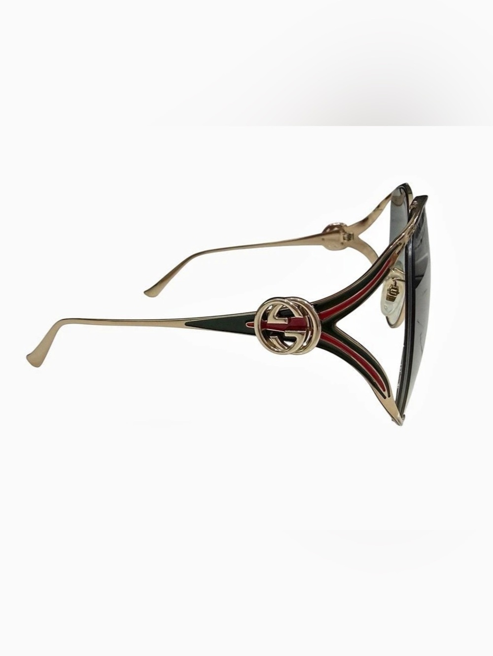 Gucci GG0225S Oversized Aviator Sunglasses in Gold & Green - Picture 4 of 8